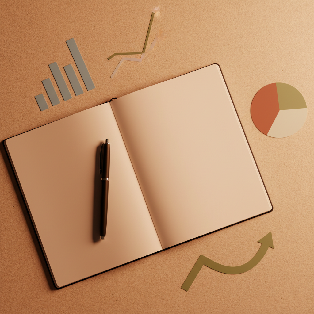 Open notebook with research notes and charts